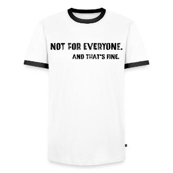 Not For Everyone – Minimal Typography Saying - Men's Ringer Shirt - white/black - Front - AI Model Female 172 light (172cm) & AI Model Male 178 dark (178cm)