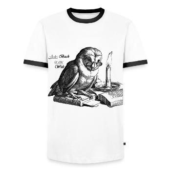 Livre Owl - T-shirt contrasté Homme - blanc/noir - Devant - AI Model Female 172 light (172cm) & AI Model Male 178 dark (178cm)