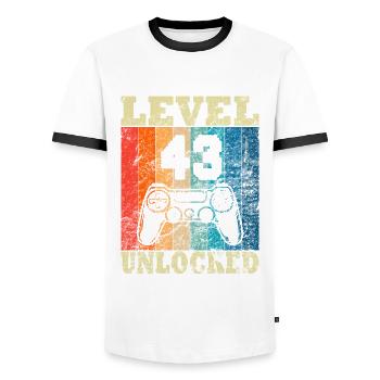 Happy Birthday - 43rd birthday for gamers - Men's Ringer Shirt - white/black - Front - AI Model Female 172 light (172cm) & AI Model Male 178 dark (178cm)