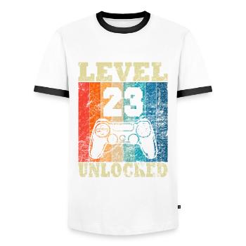 Happy Birthday - 23rd birthday for gamers - Men's Ringer Shirt - white/black - Front - AI Model Female 172 light (172cm) & AI Model Male 178 dark (178cm)