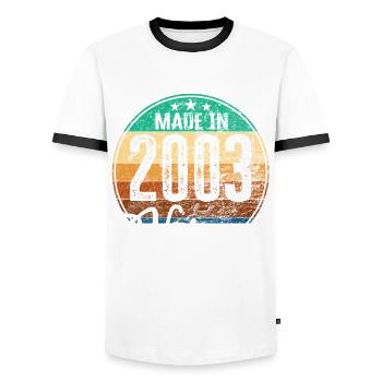 Vintage Made in 2003 Year of birth 2003 Birthday - Men's Ringer Shirt - white/black - Front - AI Model Female 172 light (172cm) & AI Model Male 178 dark (178cm)
