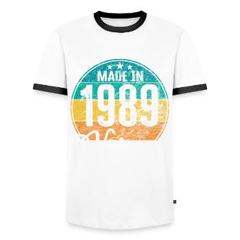 Vintage Made in 1989 Geburtsjahr 1989 Geburtstag - Männer Kontrast-T-Shirt - Weiß/Schwarz - Vorne - AI Model Female 172 light (172cm) & AI Model Male 178 dark (178cm)