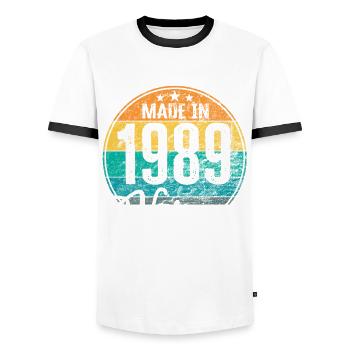 Vintage Made in 1989 Geburtsjahr 1989 Geburtstag - Männer Kontrast-T-Shirt - Weiß/Schwarz - Vorne - AI Model Female 172 light (172cm) & AI Model Male 178 dark (178cm)