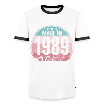 Vintage Made in 1989 Geburtsjahr 1989 Geburtstag - Männer Kontrast-T-Shirt - Weiß/Schwarz - Vorne - AI Model Female 172 light (172cm) & AI Model Male 178 dark (178cm)