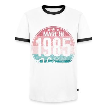 Vintage Made in 1985 Year of birth 1985 Birthday - Men's Ringer Shirt - white/black - Front - AI Model Female 172 light (172cm) & AI Model Male 178 dark (178cm)
