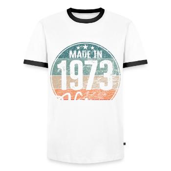 Vintage Made in 1973 Geburtsjahr 1973 Geburtstag - Männer Kontrast-T-Shirt - Weiß/Schwarz - Vorne - AI Model Female 172 light (172cm) & AI Model Male 178 dark (178cm)