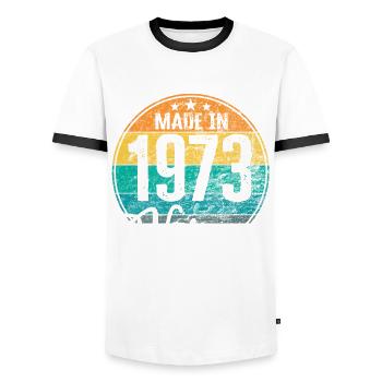 Vintage Made in 1973 Geburtsjahr 1973 Geburtstag - Männer Kontrast-T-Shirt - Weiß/Schwarz - Vorne - AI Model Female 172 light (172cm) & AI Model Male 178 dark (178cm)