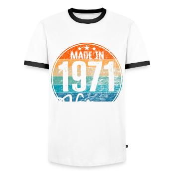 Vintage Made in 1971 Year of birth 1971 Birthday - Men's Ringer Shirt - white/black - Front - AI Model Female 172 light (172cm) & AI Model Male 178 dark (178cm)