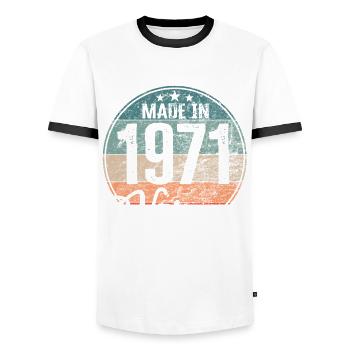 Vintage Made in 1971 Year of birth 1971 Birthday - Men's Ringer Shirt - white/black - Front - AI Model Female 172 light (172cm) & AI Model Male 178 dark (178cm)