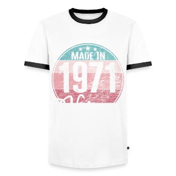 Vintage Made in 1971 Year of birth 1971 Birthday - Men's Ringer Shirt - white/black - Front - AI Model Female 172 light (172cm) & AI Model Male 178 dark (178cm)