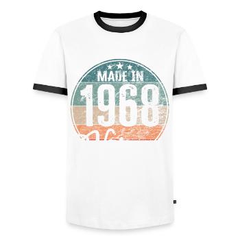 Vintage Fabriqué en 1968 Année de naissance 1968 Anniversaire - T-shirt contrasté Homme - blanc/noir - Devant - AI Model Female 172 light (172cm) & AI Model Male 178 dark (178cm)