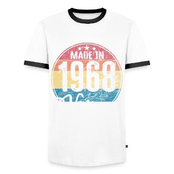 Millésime Fabriqué en 1968 Année de naissance 1968 Anniversaire - T-shirt contrasté Homme - blanc/noir - Devant - AI Model Female 172 light (172cm) & AI Model Male 178 dark (178cm)