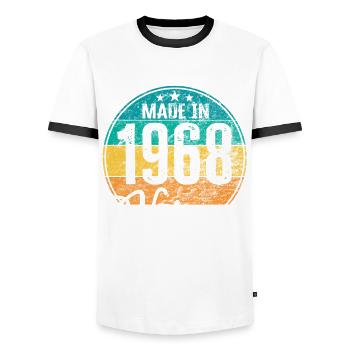 Millésime Fabriqué en 1968 Année de naissance 1968 Anniversaire - T-shirt contrasté Homme - blanc/noir - Devant - AI Model Female 172 light (172cm) & AI Model Male 178 dark (178cm)