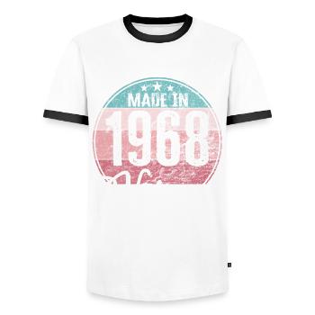 Millésime Fabriqué en 1968 Année de naissance 1968 Anniversaire - T-shirt contrasté Homme - blanc/noir - Devant - AI Model Female 172 light (172cm) & AI Model Male 178 dark (178cm)