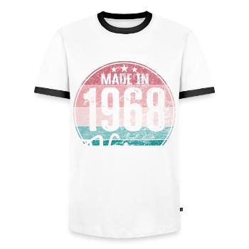 Millésime Fabriqué en 1968 Année de naissance 1968 Anniversaire - T-shirt contrasté Homme - blanc/noir - Devant - AI Model Female 172 light (172cm) & AI Model Male 178 dark (178cm)
