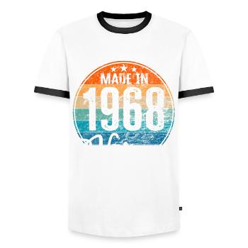 Millésime Fabriqué en 1968 Année de naissance 1968 Anniversaire - T-shirt contrasté Homme - blanc/noir - Devant - AI Model Female 172 light (172cm) & AI Model Male 178 dark (178cm)