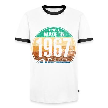Vintage Made in 1967 Year of birth 1967 Birthday - Men's Ringer Shirt - white/black - Front - AI Model Female 172 light (172cm) & AI Model Male 178 dark (178cm)