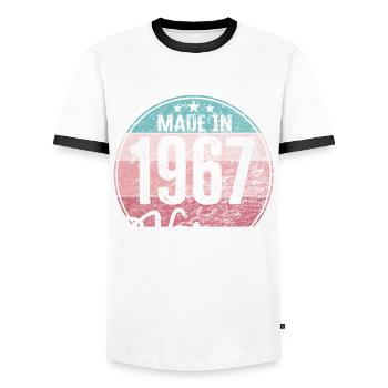 Vintage Made in 1967 Year of birth 1967 Birthday - Men's Ringer Shirt - white/black - Front - AI Model Female 172 light (172cm) & AI Model Male 178 dark (178cm)