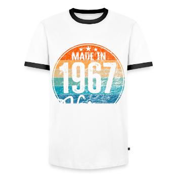 Vintage Made in 1967 Year of birth 1967 Birthday - Men's Ringer Shirt - white/black - Front - AI Model Female 172 light (172cm) & AI Model Male 178 dark (178cm)
