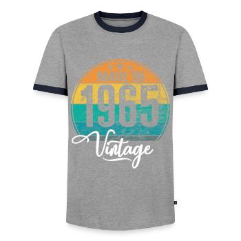 Millésime Fabriqué en 1965 Année de naissance 1965 Anniversaire - T-shirt contrasté Homme - gris/marine  - Devant - AI Model Female 172 light (172cm) & AI Model Male 178 light (178cm)