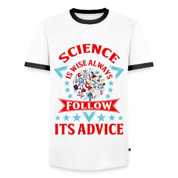 Science is Wise Always Follow its Advice - Men's Ringer Shirt - white/black - Front - AI Model Female 172 light (172cm) & AI Model Male 178 dark (178cm)
