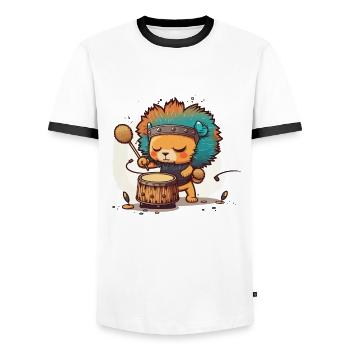 Lion Drummer - Men's Ringer Shirt - white/black - Front - AI Model Female 172 light (172cm) & AI Model Male 178 dark (178cm)