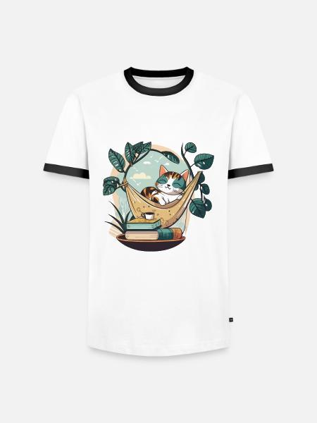 Cat Book Lover - Men's Ringer Shirt - white/black