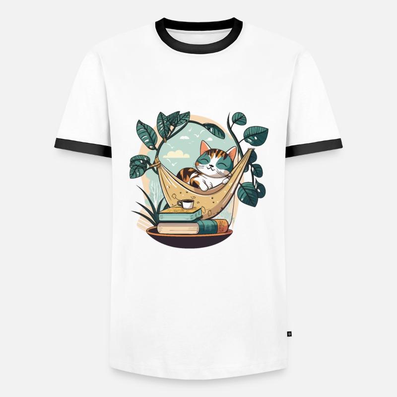 Cat Book Lover - Men's Ringer Shirt - white/black
