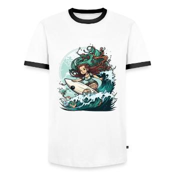 Surfing Siren - Men's Ringer Shirt - white/black - Front - AI Model Female 172 light (172cm) & AI Model Male 178 dark (178cm)