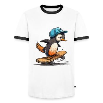 Schlittschuhlaufender Pinguin - Männer Kontrast-T-Shirt - Weiß/Schwarz - Vorne - AI Model Female 172 light (172cm) & AI Model Male 178 dark (178cm)