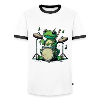 Rhythmischer Frosch - Männer Kontrast-T-Shirt - Weiß/Schwarz - Vorne - AI Model Female 172 light (172cm) & AI Model Male 178 dark (178cm)