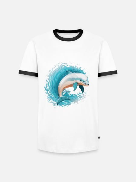 Dolphins playful jump - Men's Ringer Shirt - white/black