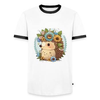 Flower Crown Hedgehog - Men's Ringer Shirt - white/black - Front - AI Model Female 172 light (172cm) & AI Model Male 178 dark (178cm)