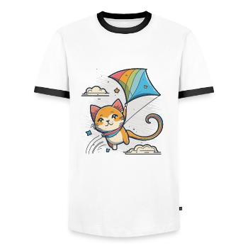 Mit Kitty in den Himmel - Männer Kontrast-T-Shirt - Weiß/Schwarz - Vorne - AI Model Female 172 light (172cm) & AI Model Male 178 dark (178cm)