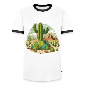 The Cactus Kingdom - Men's Ringer Shirt - white/black - Front - AI Model Female 172 light (172cm) & AI Model Male 178 dark (178cm)