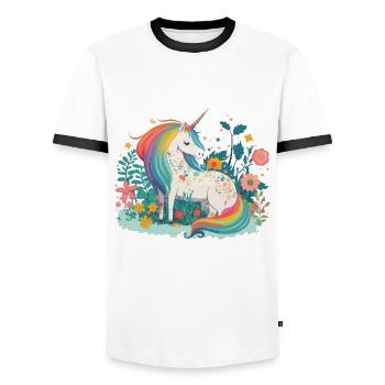 The Magical Garden - Men's Ringer Shirt - white/black - Front - AI Model Female 172 light (172cm) & AI Model Male 178 dark (178cm)