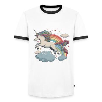 La Licorne enchantée - T-shirt contrasté Homme - blanc/noir - Devant - AI Model Female 172 light (172cm) & AI Model Male 178 dark (178cm)