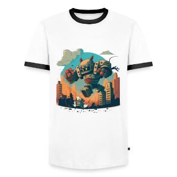 Robot vs Monstres - T-shirt contrasté Homme - blanc/noir - Devant - AI Model Female 172 light (172cm) & AI Model Male 178 dark (178cm)