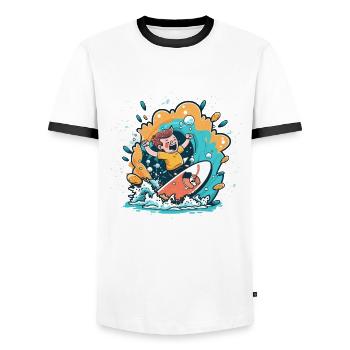 Surfs Up - Men's Ringer Shirt - white/black - Front - AI Model Female 172 light (172cm) & AI Model Male 178 dark (178cm)