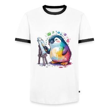 Pingouin artistique - T-shirt contrasté Homme - blanc/noir - Devant - AI Model Female 172 light (172cm) & AI Model Male 178 dark (178cm)