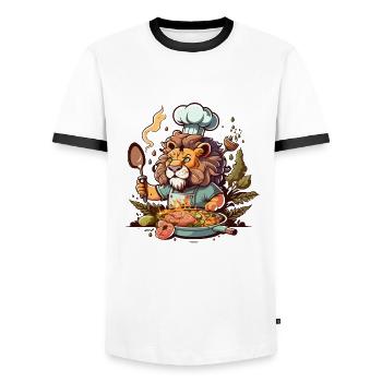 Chefkoch der Löwen - Männer Kontrast-T-Shirt - Weiß/Schwarz - Vorne - AI Model Female 172 light (172cm) & AI Model Male 178 dark (178cm)