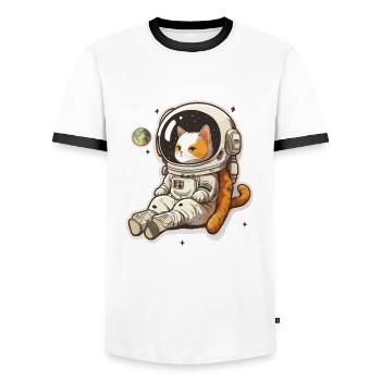 Feline Space Adventure - Men's Ringer Shirt - white/black - Front - AI Model Female 172 light (172cm) & AI Model Male 178 dark (178cm)