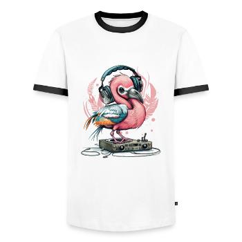 Flamingo Beats - T-shirt contrasté Homme - blanc/noir - Devant - AI Model Female 172 light (172cm) & AI Model Male 178 dark (178cm)