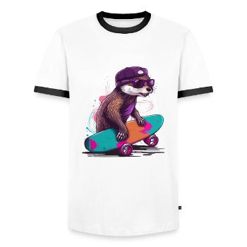 Otter Skate - Men's Ringer Shirt - white/black - Front - AI Model Female 172 light (172cm) & AI Model Male 178 dark (178cm)