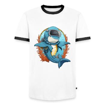 Dolphins Deep Sea Adventures - Men's Ringer Shirt - white/black - Front - AI Model Female 172 light (172cm) & AI Model Male 178 dark (178cm)