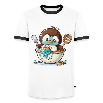 Pâtisserie pingouin - T-shirt contrasté Homme - blanc/noir - Devant - AI Model Female 172 light (172cm) & AI Model Male 178 dark (178cm)