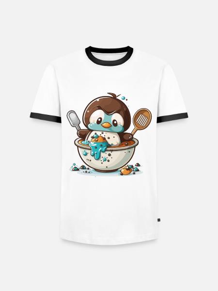 Pinguin-Gebäck - Männer Kontrast-T-Shirt - Weiß/Schwarz