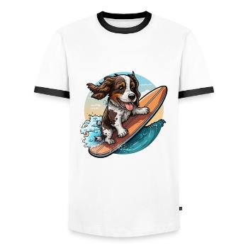 Waves of Fun - Men's Ringer Shirt - white/black - Front - AI Model Female 172 light (172cm) & AI Model Male 178 dark (178cm)