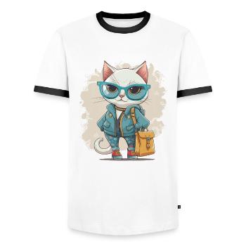 Feline Fashion - Men's Ringer Shirt - white/black - Front - AI Model Female 172 light (172cm) & AI Model Male 178 dark (178cm)