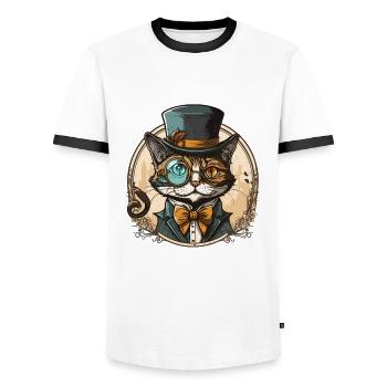Félin Chic - T-shirt contrasté Homme - blanc/noir - Devant - AI Model Female 172 light (172cm) & AI Model Male 178 dark (178cm)